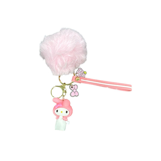 Cute My Melody Keychain With Fluffy Pom Pom & Pink Strap Charm Accessory