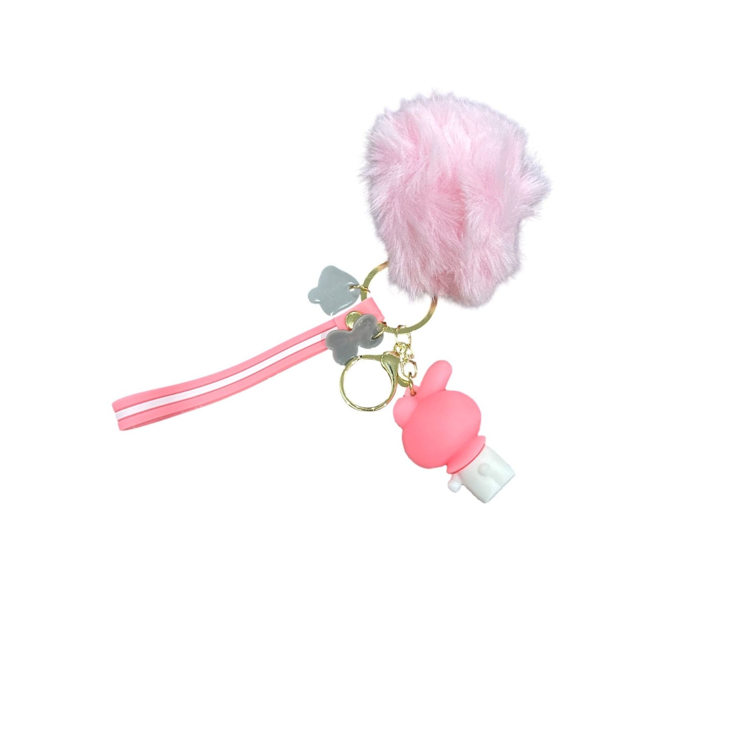Cute My Melody Keychain With Fluffy Pom Pom & Pink Strap Charm Accessory