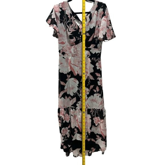 Julia Jordan Black & Pink Floral High-Low Maxi Dress Size 6