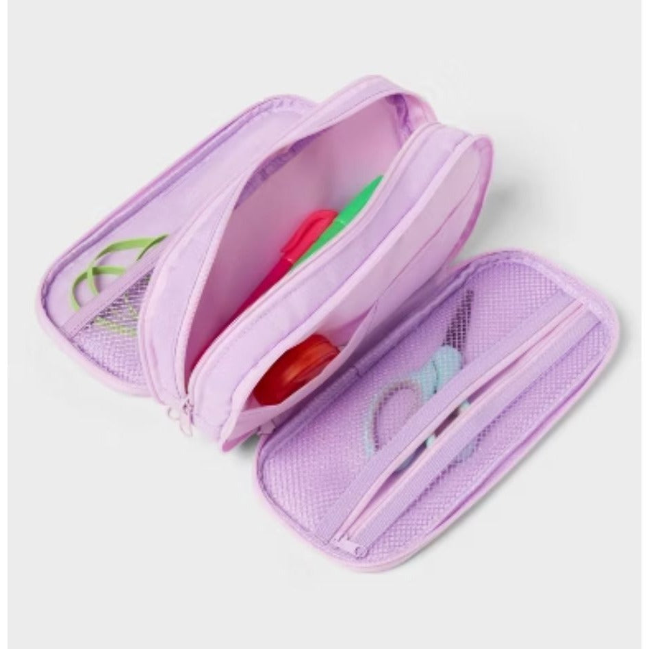 UP&UP Triple Zip Multicompartment Pencil Case Pouch Purple