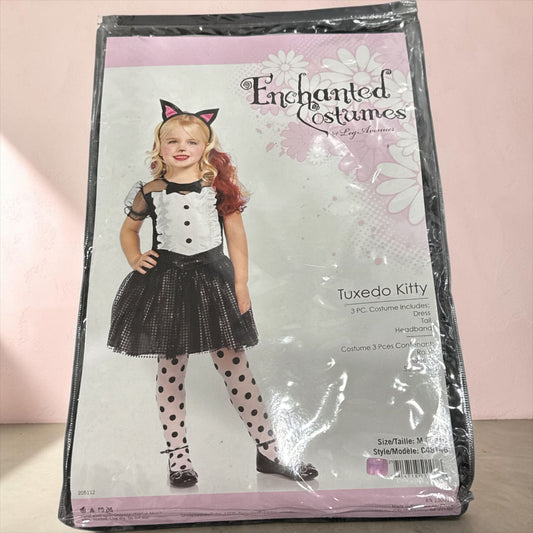 Enchanted Costumes Tuxedo Kitty 3-Piece Girls Costume - Includes Dress Tail & Headband - Size M(7-10)