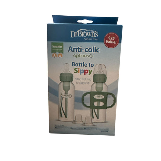 Dr. Browns Anti-Colic Options+ Transition Bottle To Sippy Starter Set BPA-Free 8 Oz Green
