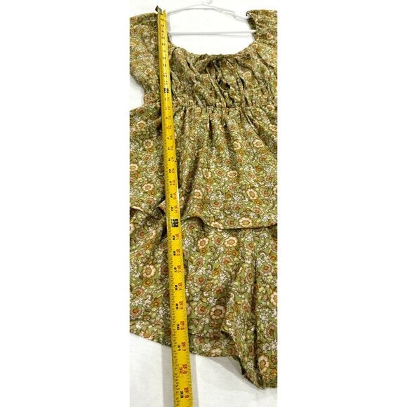 LUSH Women's Tie Front Shorts Romper Green Floral SMALL