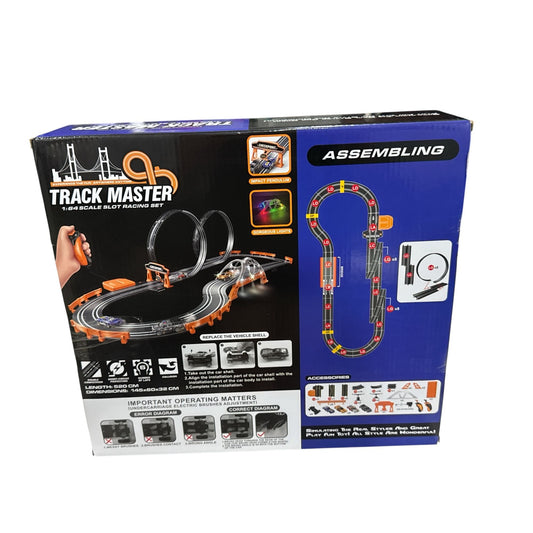 Track Master 1:64 Scale Slot Racing Set With Dual Loop Track & Cars Ages 6+ Strong Power
