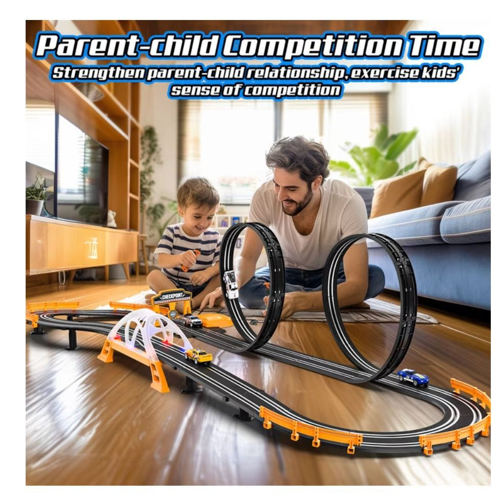 Track Master 1:64 Scale Slot Racing Set With Dual Loop Track & Cars Ages 6+ Strong Power