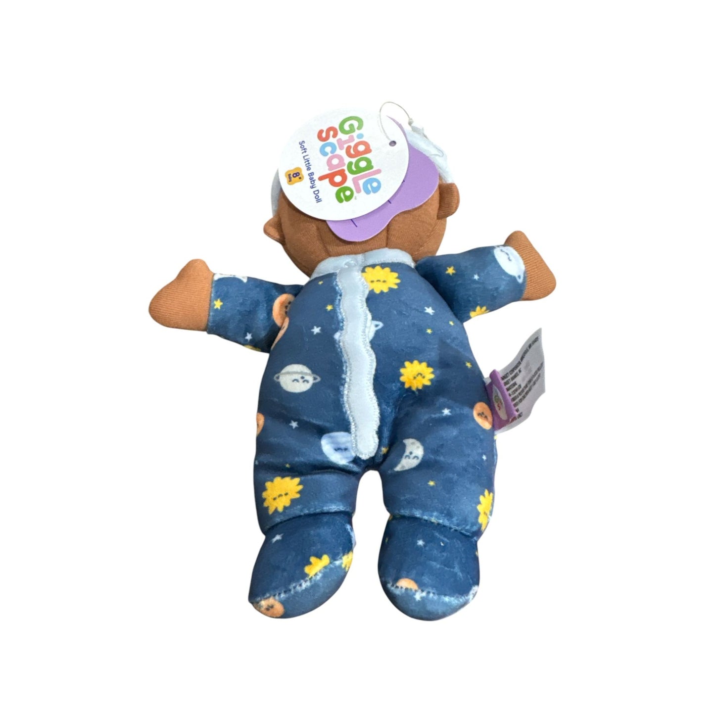Giggle Scape Soft Baby Doll With Blue Pajamas & Cap - Space Print - Plush Toy For Kids