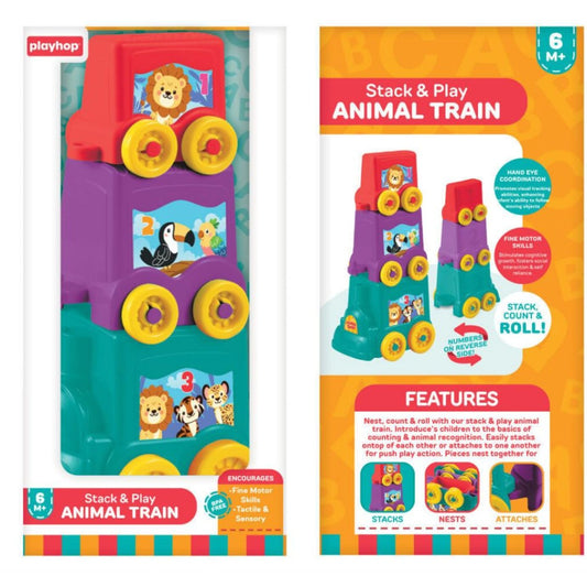 Stack & Play Animal Train Toy For 6+ Months BPA-Free Bright Colors Encourages Fine Motor Skills & Sensory Play