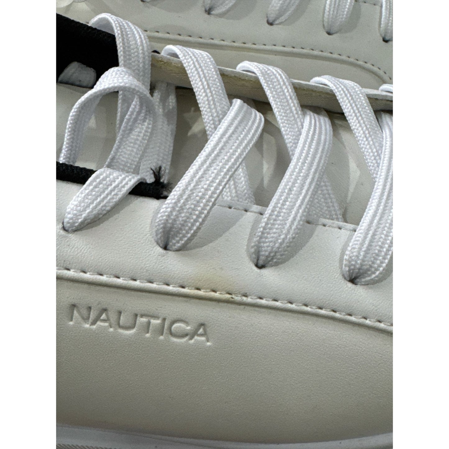 Nautica Mens White & Black Low-Top Sneakers With Lace-Up Closure Casual Design Size 13