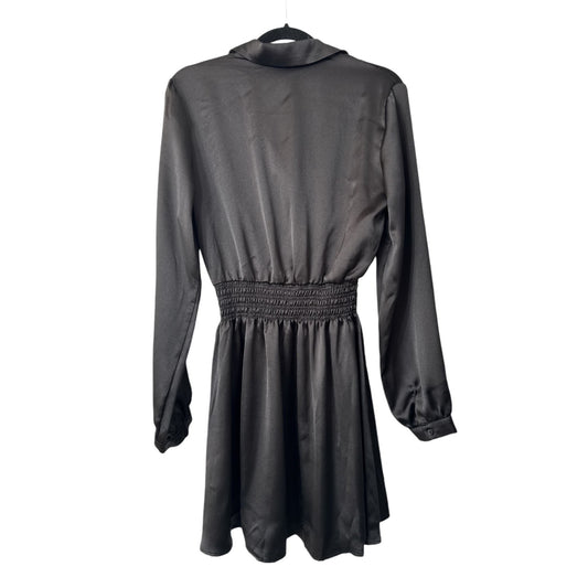 Steve Madden Women's Satin Long-Sleeve Mini Dress With Smocked Waistband Black Size Medium
