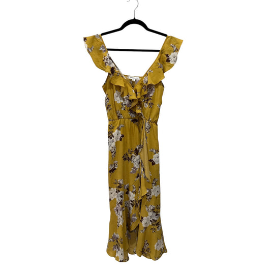 Floral Mustard Yellow Ruffle Wrap Dress XS By Socialite