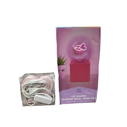Heart & Lip LED Decor Bundle: Drippy Heart Photo Holder & Dark Pink Lip Filament Bulb Battery Operated USB Powered Teen Home