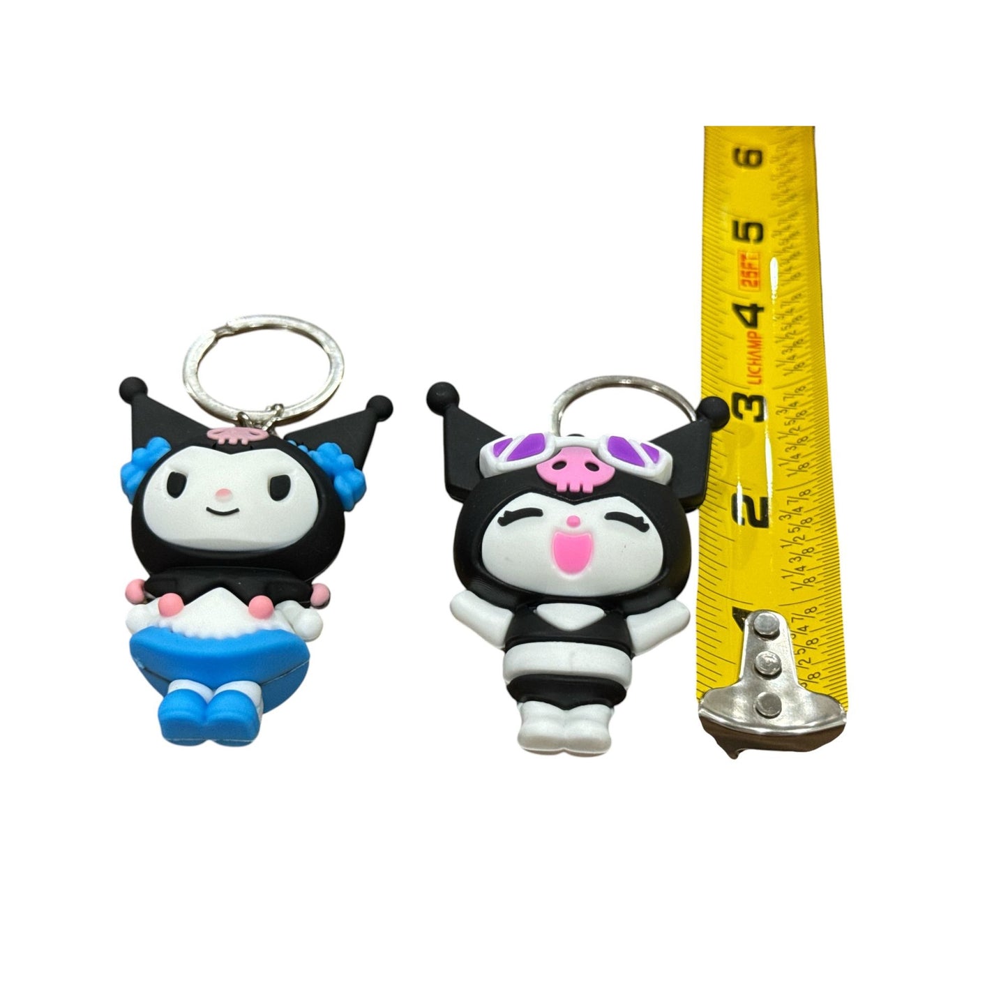 Set of 2 Kuromi Keychain Set - Adorable Anime Rubber Figures With Metal Rings - 3 Inches Tall