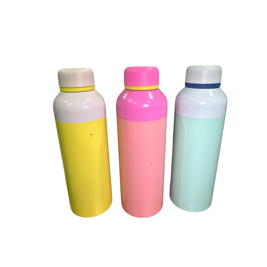 Colorful Set of 3 Double Wall Stainless Steel Bottles 21oz With Loop Cap - Yellow, Pink & Mint
