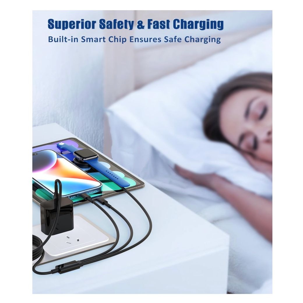 3-In-1 Fast Charging Cable For iPhone iWatch & USB-C Devices With Magnetic Charging Pad & Smart Safety Chip