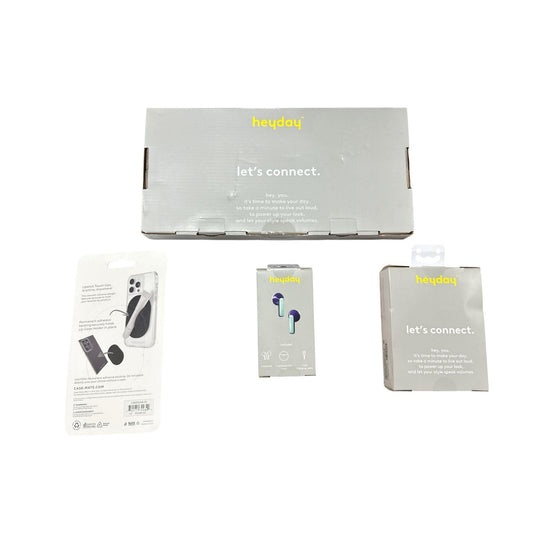 4pcs Heyday Wireless Keyboard, Mouse & Earbuds Bundle + Case-Mate Lip Gloss Holder Mint & Purple