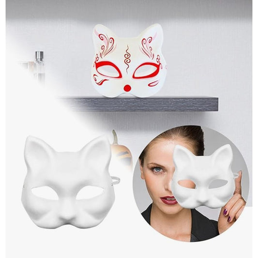 10PCS White Cat Masks, Cosplay Costume DIY Unpainted Masquerade Mask Animal Mask for Masquerade Cosplay Party