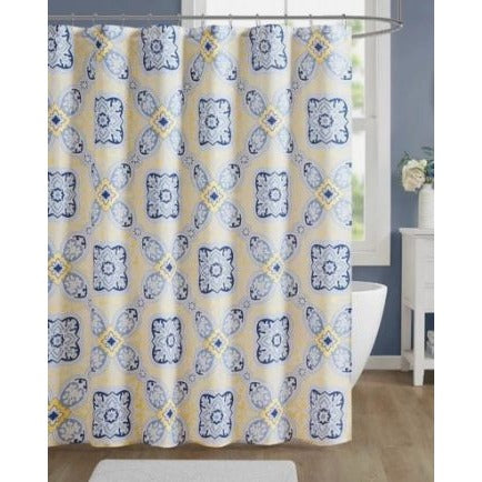 Decor Studio Josie Blue & Yellow Shower Curtain 72"x72" Cotton/Polyester Blend