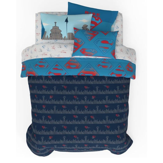 Superman 7-Piece Full Size Bed Set With Reversible Comforter & Pillowcases - DC Comics Design