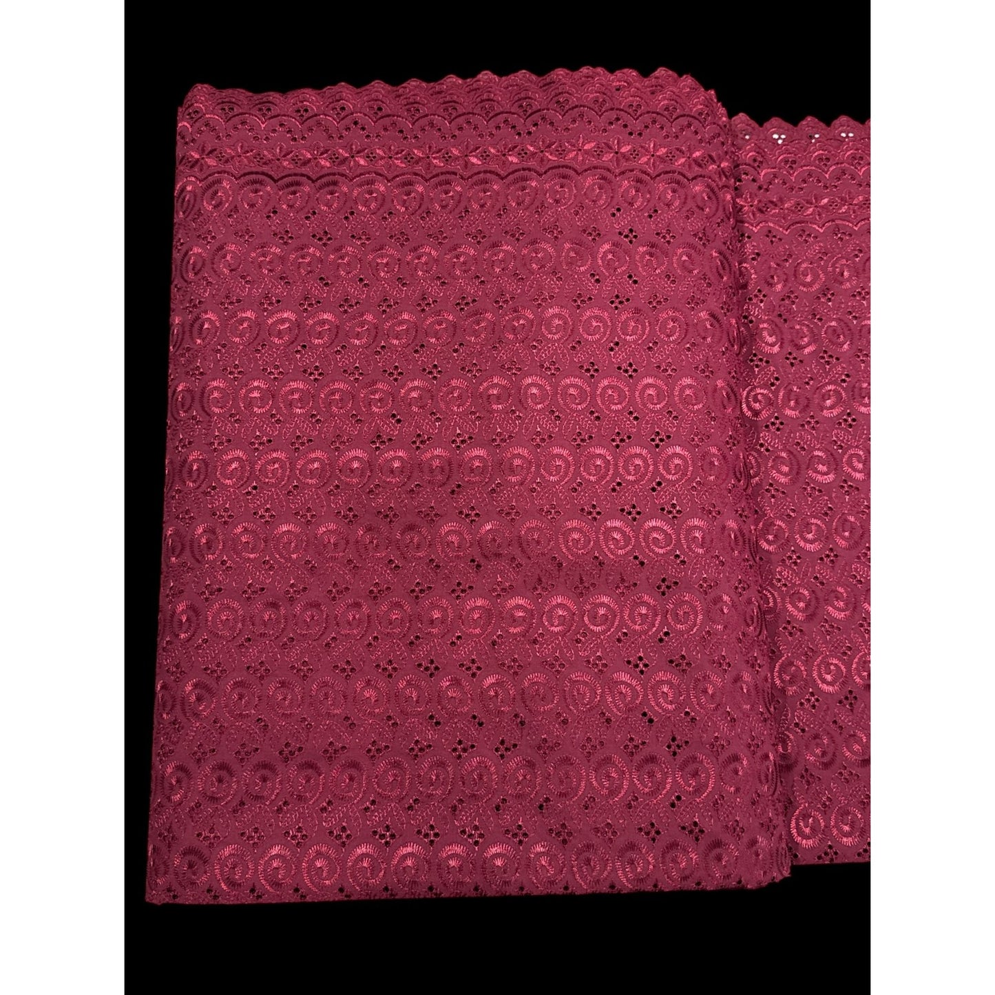 Burgundy Embroidered Eyelet 15 Yards Lace Fabric With Scalloped Edges For Sewing & Crafts 40" Width