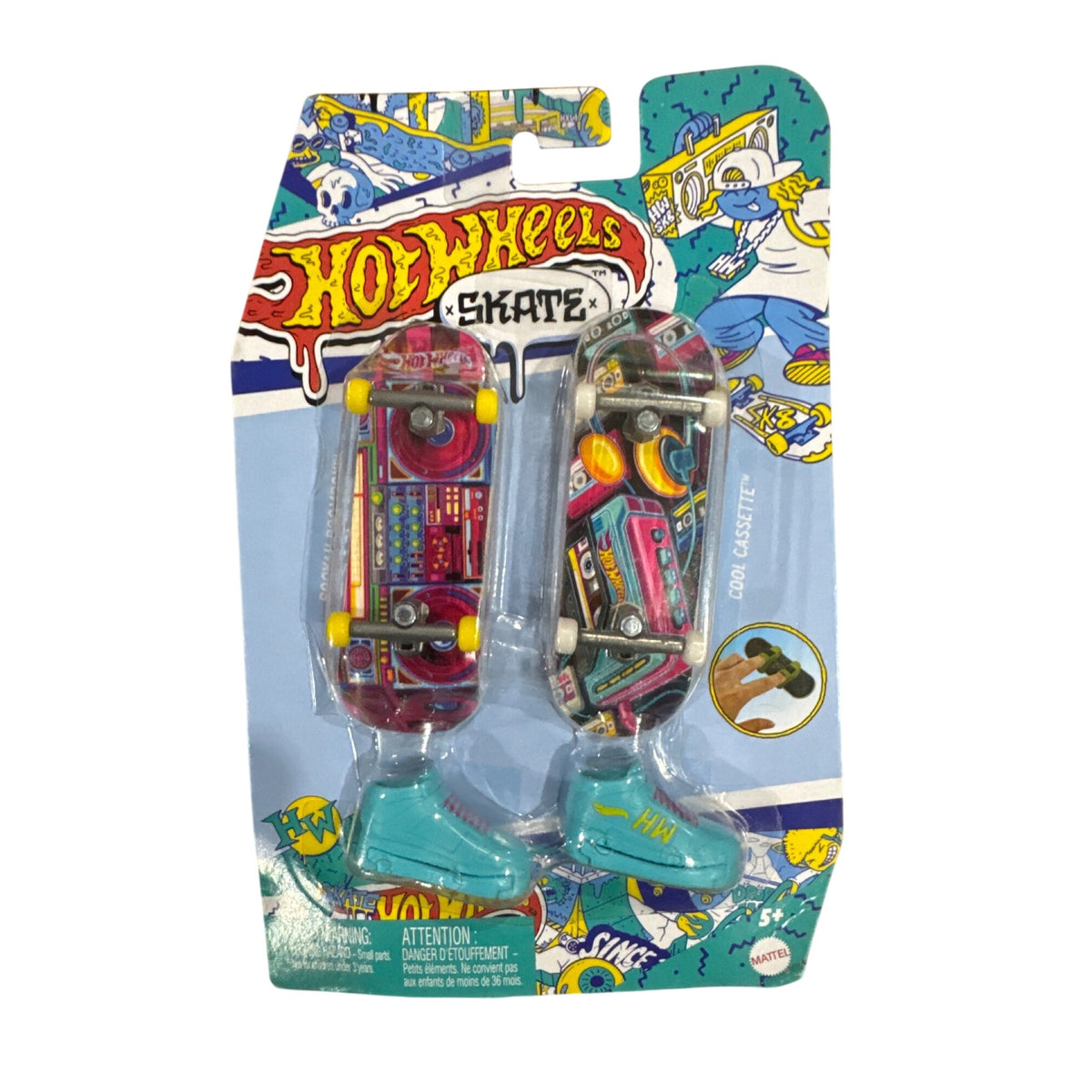 Hot Wheels Skate Fingerboard Set Of 2 With Removable Shoes Cool Cassette & Virtually Cool Themes Ages 5+