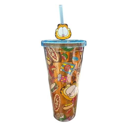 Garfield Food-Themed Tumbler With Straw & Lid - 24oz BPA-Free Plastic Cup For Drinks