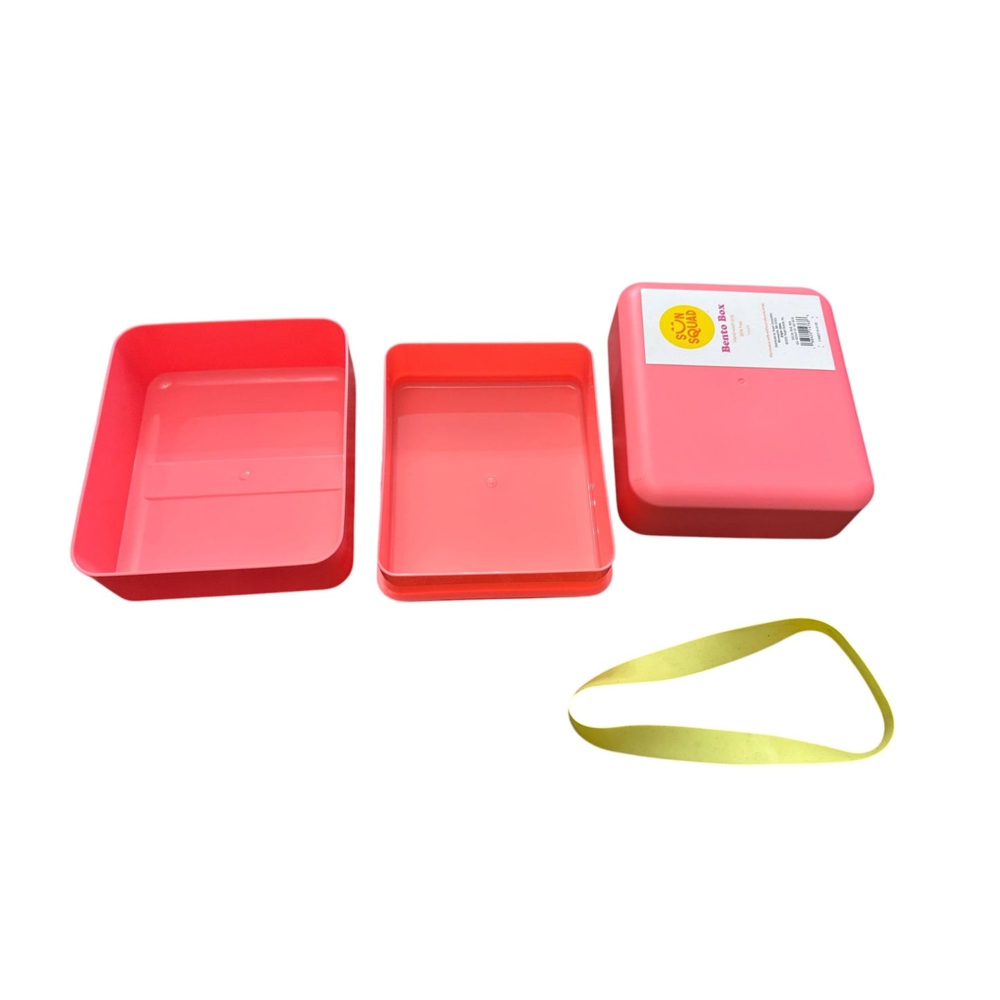 Sun Squad Pink Bento Box Set Of 2 With Yellow Bands Durable Plastic Stackable Design Meal Prep & Storage