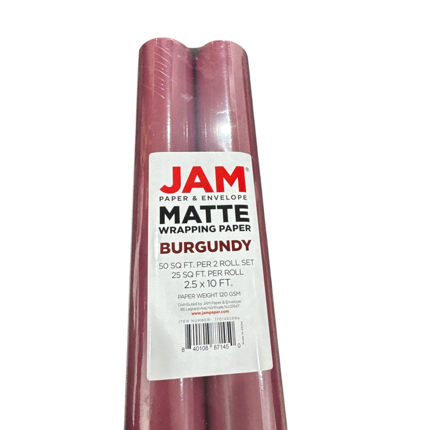 JAM Matte Burgundy Wrapping Paper 2 Roll Set 50 Sq Ft Total 25 Sq Ft Per Roll 2.5 x 10 Each