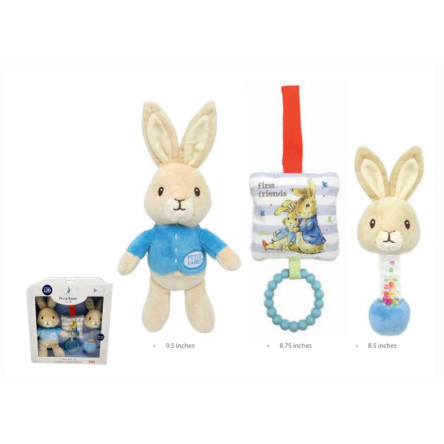 Peter Rabbit 3 Piece Gift Set For Kids - Plush Toy Rattle & Teether - 0+ Months