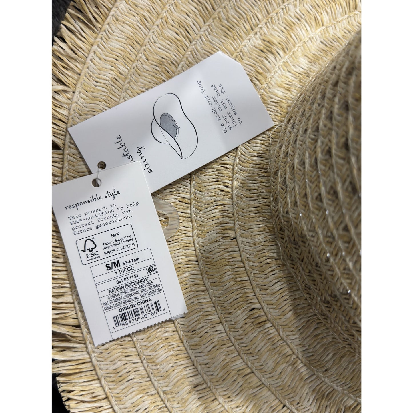 Wide-Brim Straw Sun Hat With Adjustable Fit & Fringe Detail By A New Day Natural S/M 53-57cm