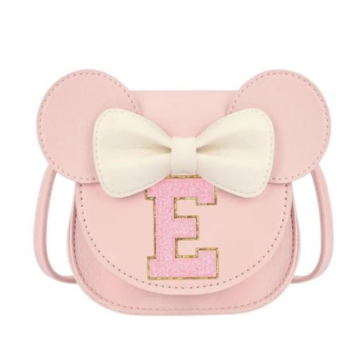 Personalized "E" Gift Set: Necklace, Pink Minnie-Inspired Bag & Bow Hair Accessories