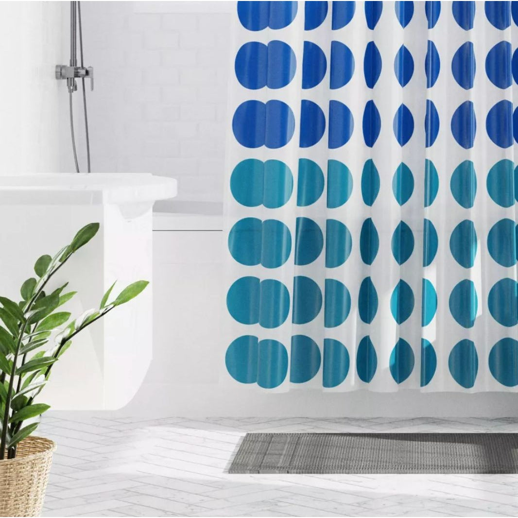 Trina Dot 13-Piece Shower Curtain Set With Hooks Blue & White Polka Dot Design