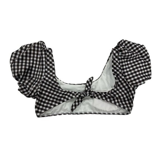 Raisins Girls Black & White Gingham Puff Sleeve Bikini Top Size 14