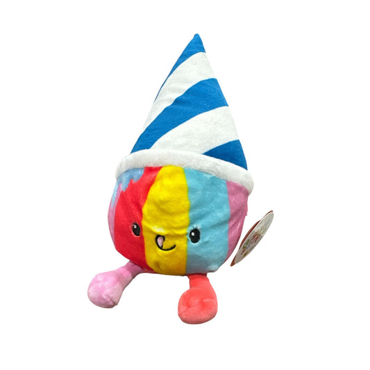 Rainbow Cone Shaped Plush Toy By Giggle Scope 10" Multicolor With Striped Hat