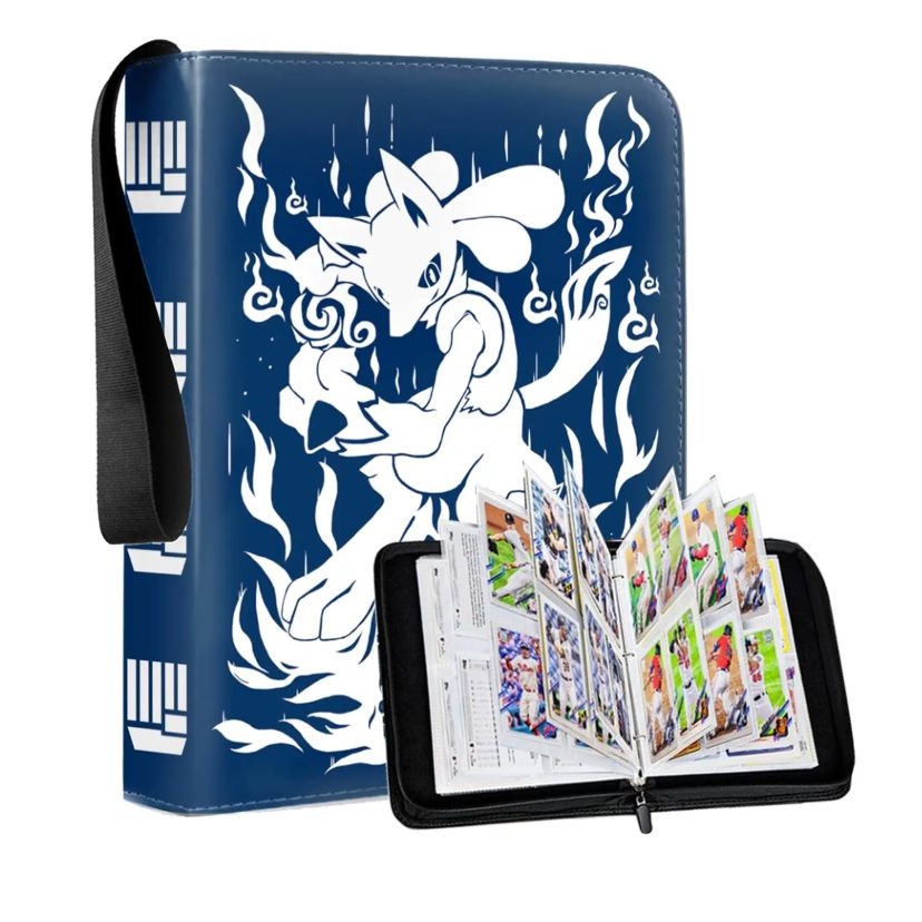 Mewtwo-Inspired Card Binder With 55 Pages For 440 Cards, Waterproof Design, 3-Ring Binder Blue & White For Trading & Collectible Cards