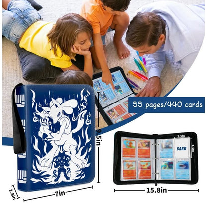Mewtwo-Inspired Card Binder With 55 Pages For 440 Cards, Waterproof Design, 3-Ring Binder Blue & White For Trading & Collectible Cards