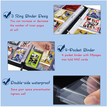 Mewtwo-Inspired Card Binder With 55 Pages For 440 Cards, Waterproof Design, 3-Ring Binder Blue & White For Trading & Collectible Cards