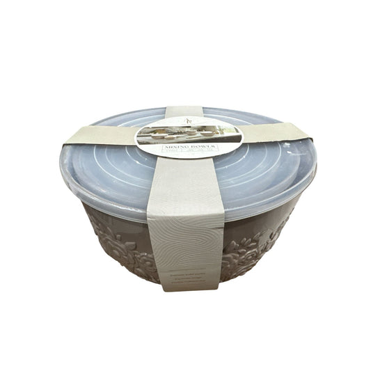 Artisan Row Embossed Mixing Bowls Set With Lids 6-Piece Floral Design Microwave & Dishwasher Safe