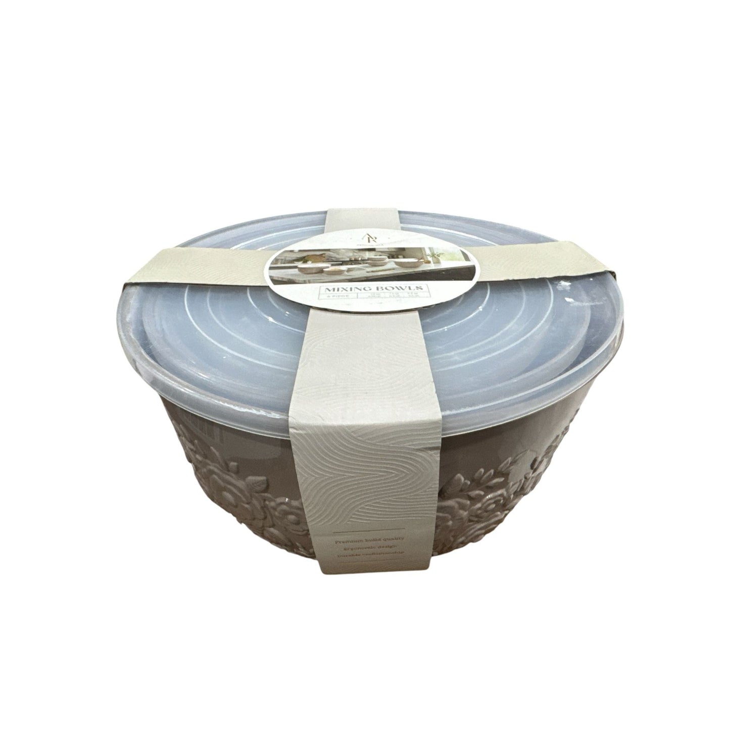 Artisan Row Embossed Mixing Bowls Set With Lids 6-Piece Floral Design Microwave & Dishwasher Safe