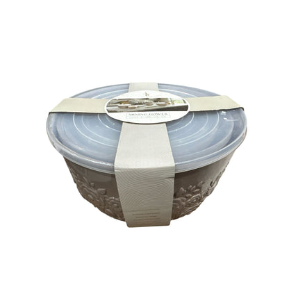 Artisan Row Embossed Mixing Bowls Set With Lids 6-Piece Floral Design Microwave & Dishwasher Safe