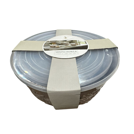 Artisan Row Embossed Mixing Bowls Set With Lids 6-Piece Floral Design Microwave & Dishwasher Safe