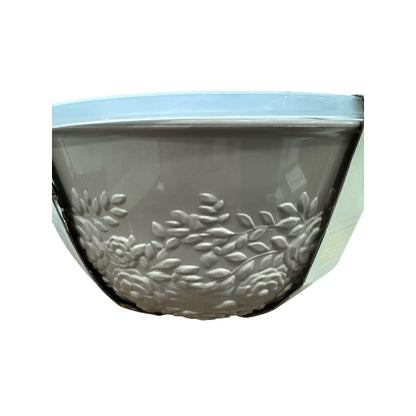 Artisan Row Embossed Mixing Bowls Set With Lids 6-Piece Floral Design Microwave & Dishwasher Safe