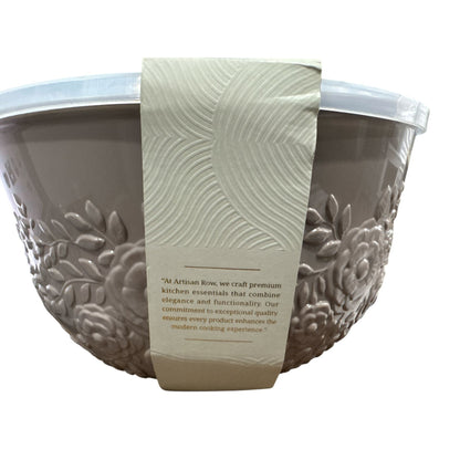 Artisan Row Embossed Mixing Bowls Set With Lids 6-Piece Floral Design Microwave & Dishwasher Safe