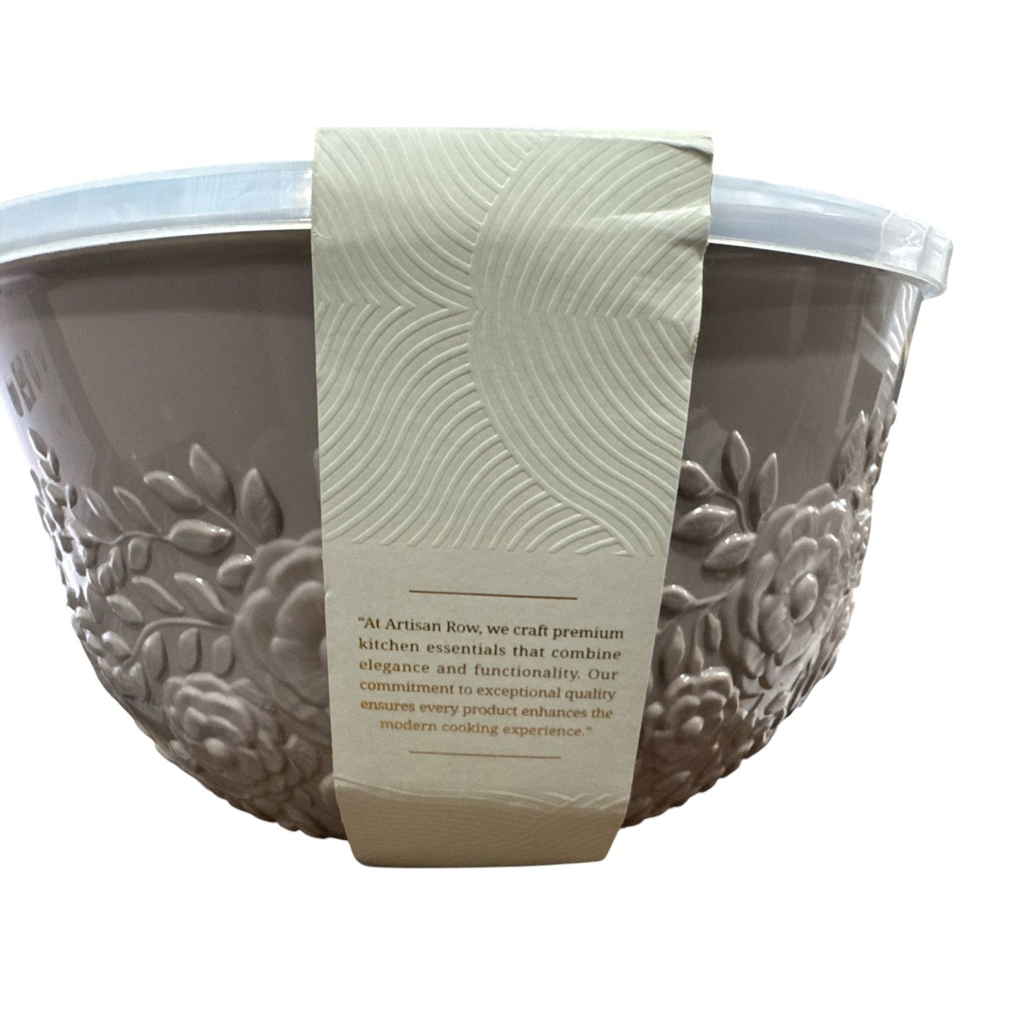 Artisan Row Embossed Mixing Bowls Set With Lids 6-Piece Floral Design Microwave & Dishwasher Safe
