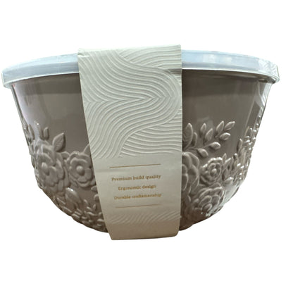 Artisan Row Embossed Mixing Bowls Set With Lids 6-Piece Floral Design Microwave & Dishwasher Safe