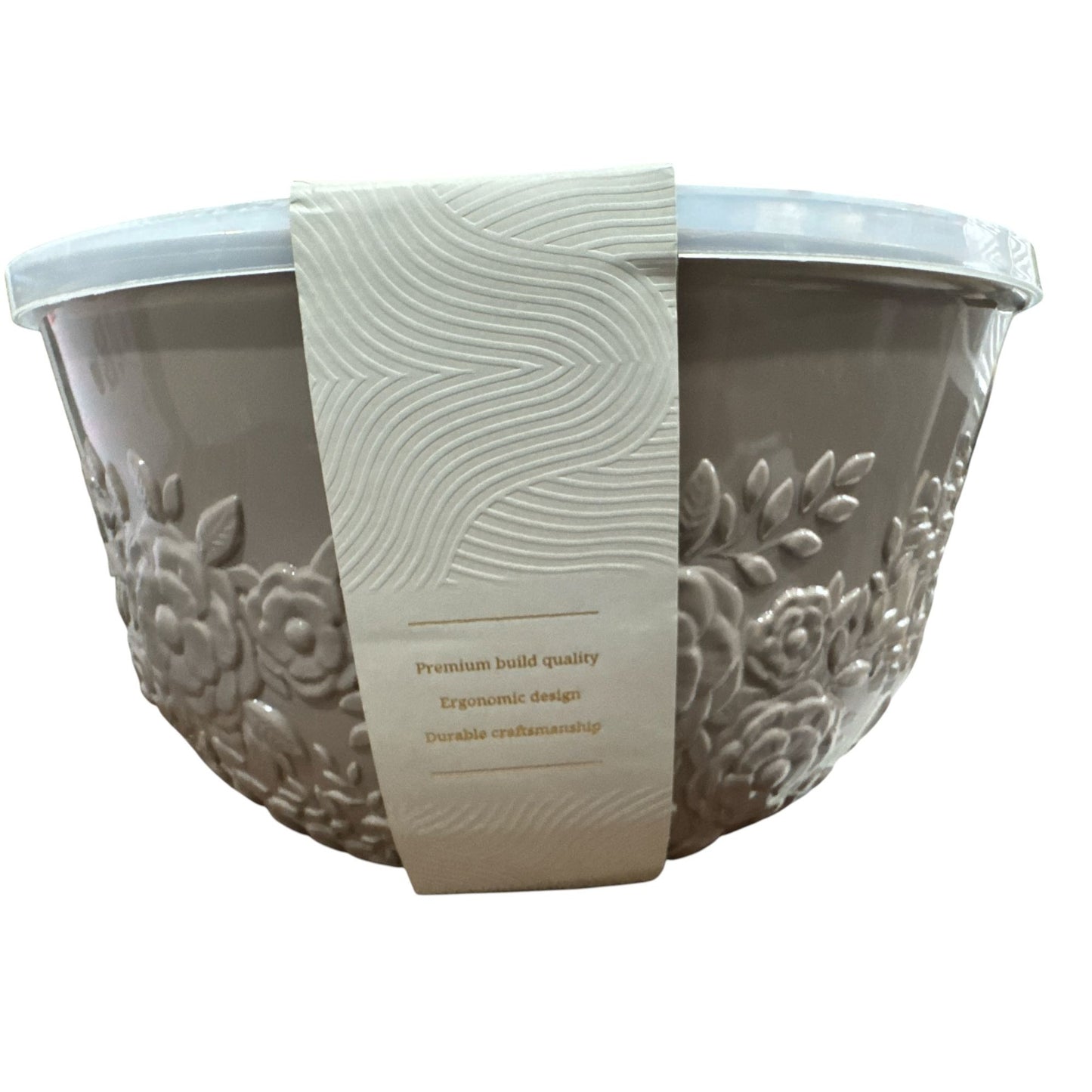 Artisan Row Embossed Mixing Bowls Set With Lids 6-Piece Floral Design Microwave & Dishwasher Safe