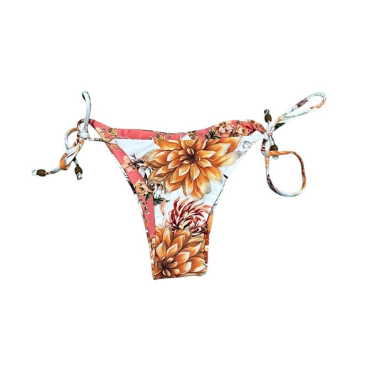 Maaji Floral Print Tie-Side Bikini Bottom Small Recycled Polyamide/Spandex Orange/White