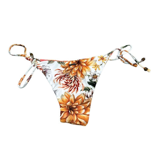 Maaji Floral Print Tie-Side Bikini Bottom Small Recycled Polyamide/Spandex Orange/White