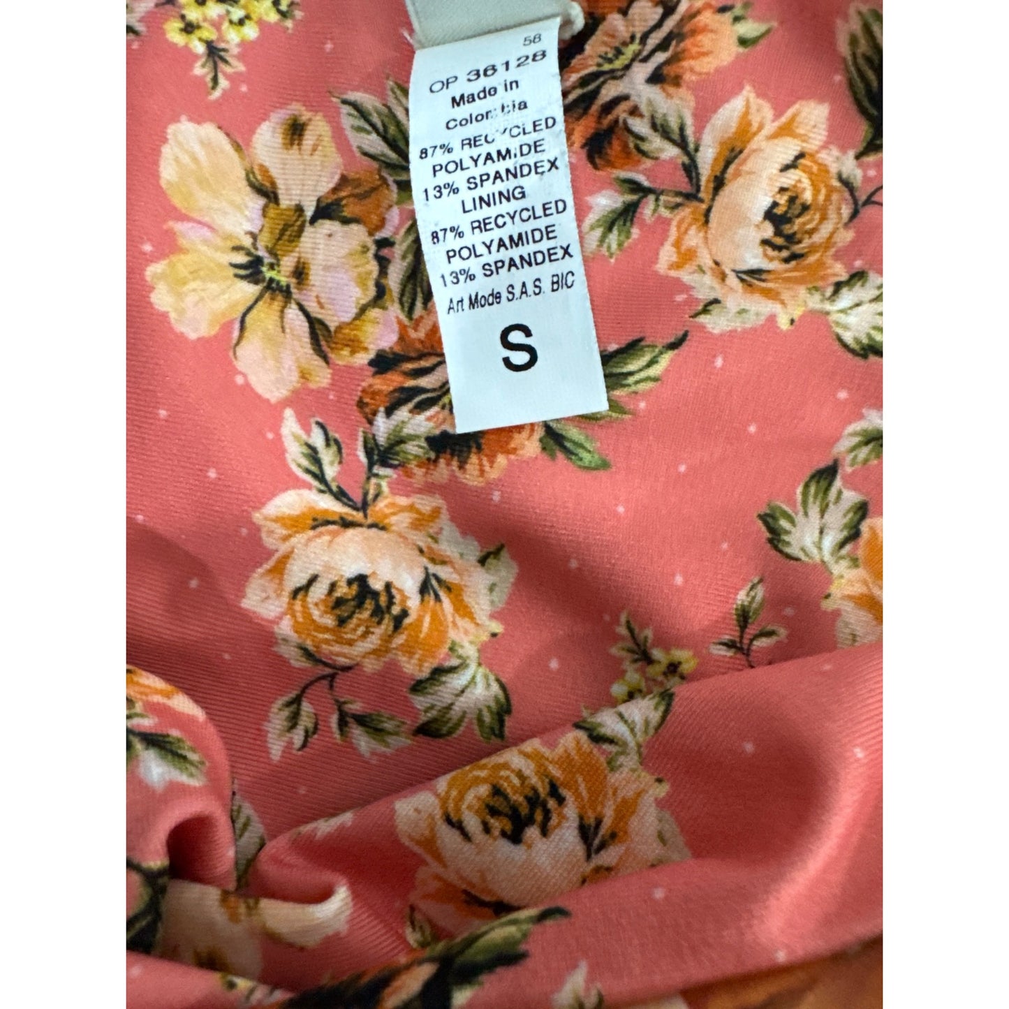 Maaji Floral Print Tie-Side Bikini Bottom Small Recycled Polyamide/Spandex Orange/White