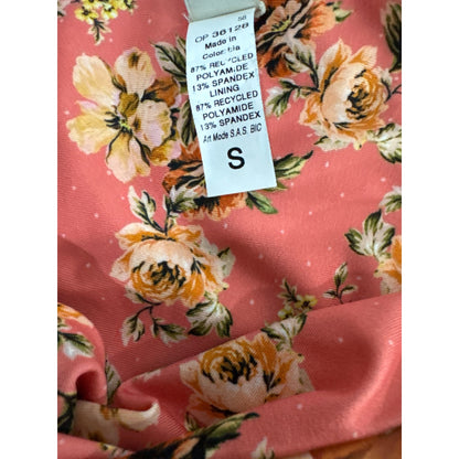 Maaji Floral Print Tie-Side Bikini Bottom Small Recycled Polyamide/Spandex Orange/White