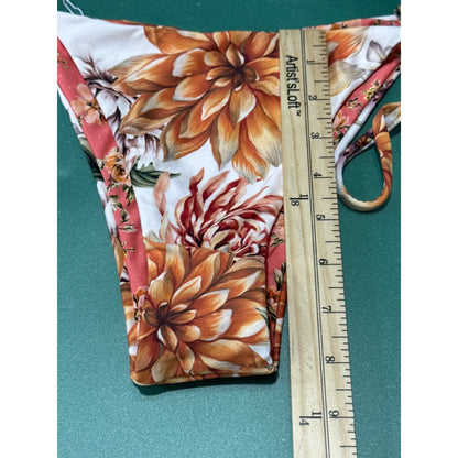 Maaji Floral Print Tie-Side Bikini Bottom Small Recycled Polyamide/Spandex Orange/White